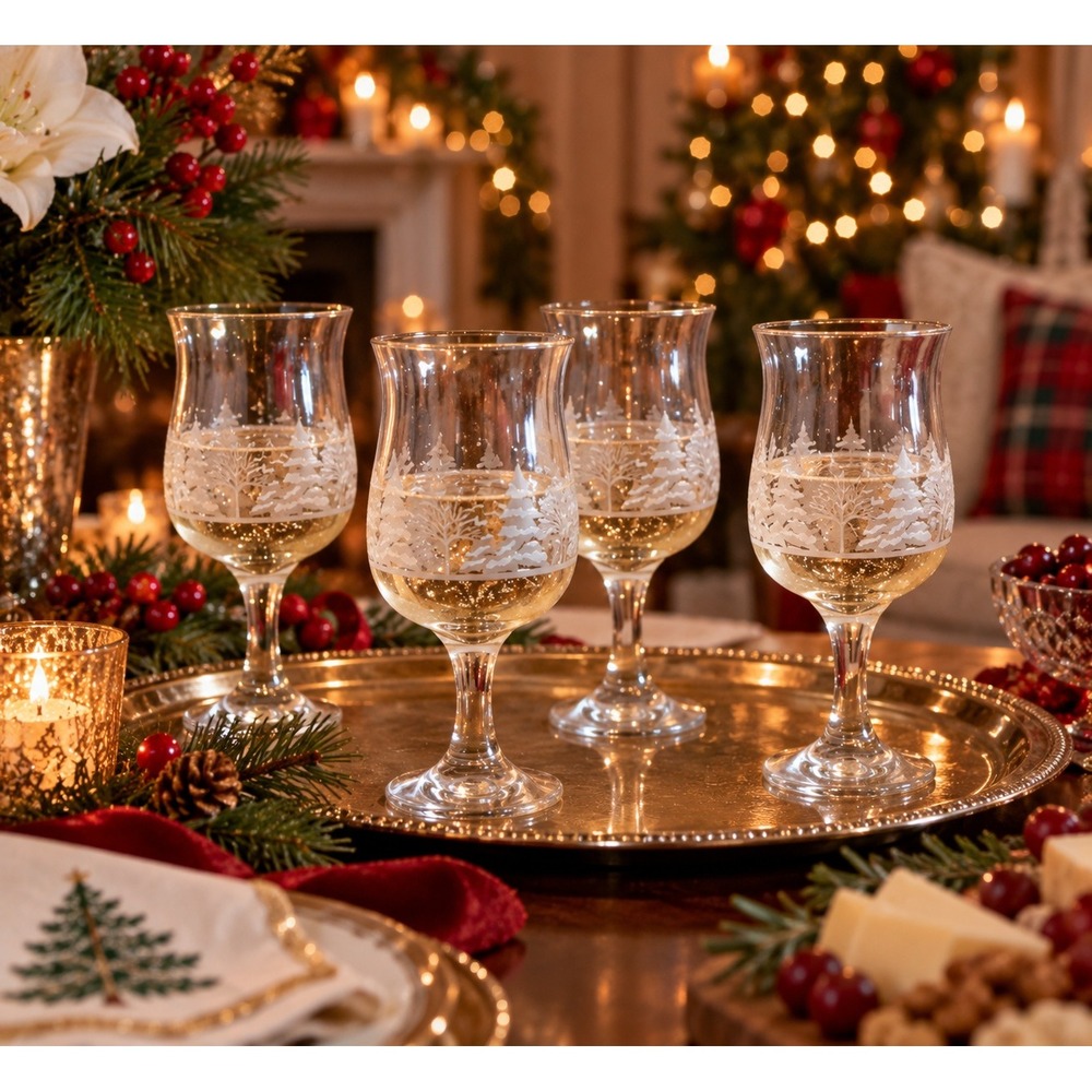 Vtg 80's Arby's Libbey 12oz Winter Wonderland Frosted Water Goblets Set of 4